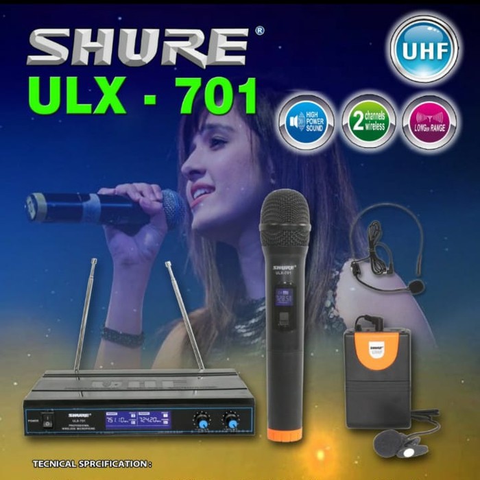 Shure Mic/Microphone wireless ULX 701 isi 3 (pegang jepit dan headset)