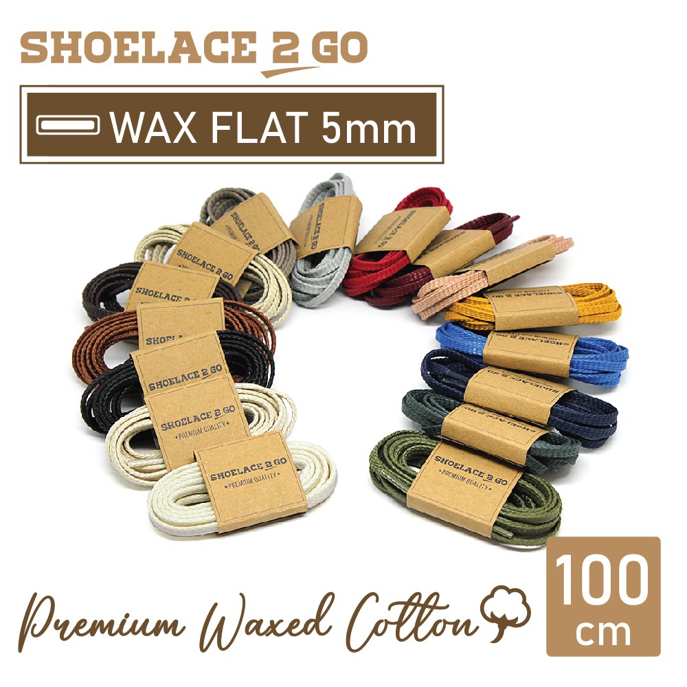 SHOELACE 2 GO PREMIUM TALI SEPATU LILIN WAX GEPENG PIPIH FLAT - WF5 - 100CM - 5MM