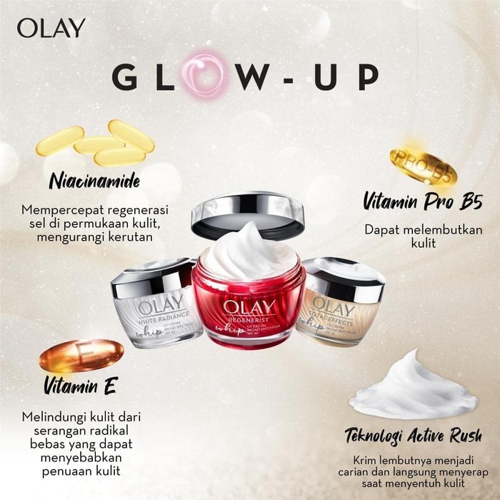 OLAY WHIP LIGHT CREAM  SPF30 REGENERIST / TOTAL EFFECT / WHITE RADIANCE Active UV Krim 50g SPF 30