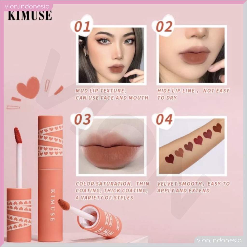 KIMUSE Lip Cream Matte Velvet Smooth 6 Color Waterproof Original KI002