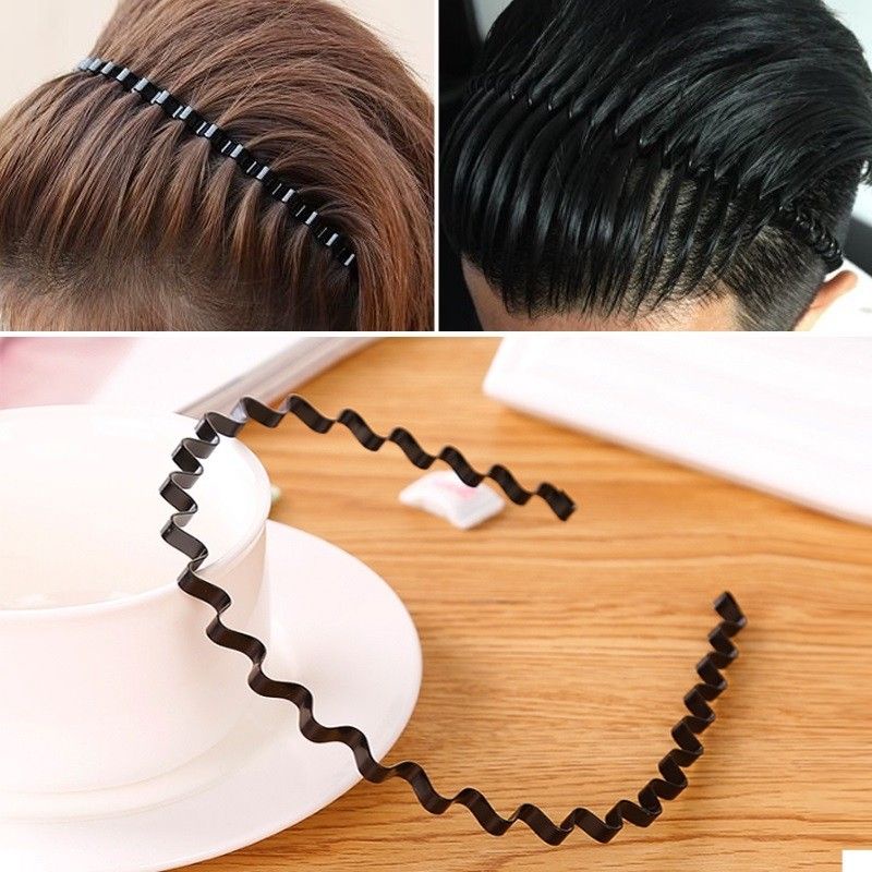 Bando Kawat Pria Ombak Gelombang Zigzag Hitam Polos Buat Rambut Cowok Wanita Dewasa Anak Anti Patah