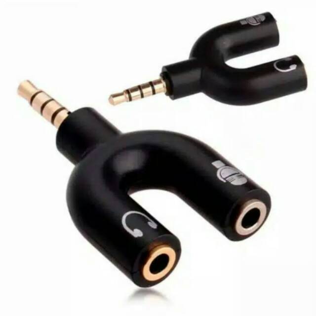 Spliter U / Y 2 in 1 to Sambungan Headset Splitter  Audio Music Mic