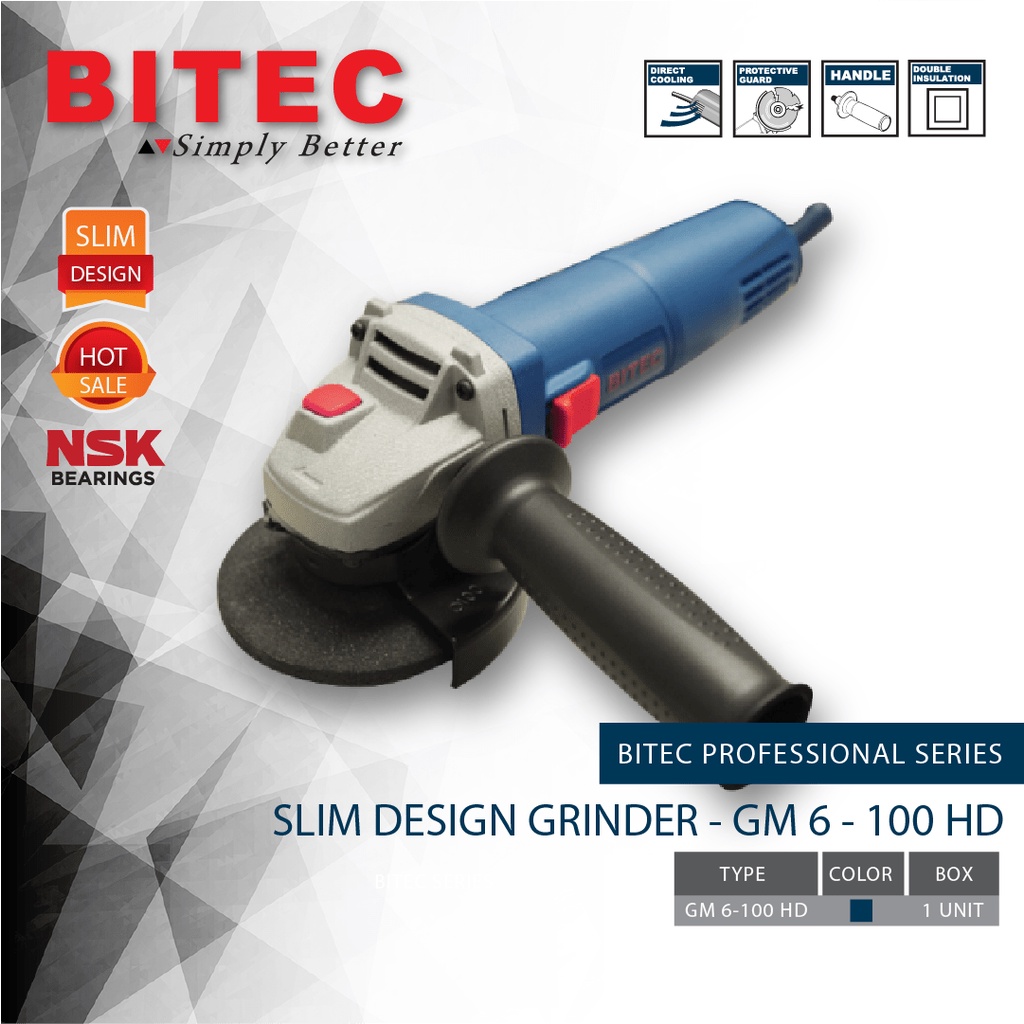 BITEC - MESIN GERINDA TANGAN PROFESSIONAL 720W 4&quot; SLIM DESIGN - GM 6-100 HD - GARANSI RESMI 1 TAHUN