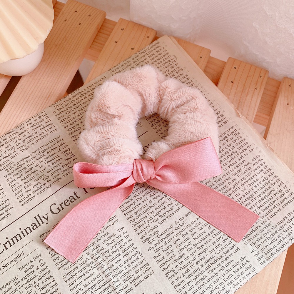 Ikat Rambut Karet Pita Wanita  Fashion Gaya Korea / Srunchie Karet Rambut Aksen Pita Daily Import-Peach