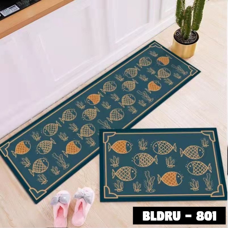 FLEUR-ID - 1 SET PREMIUM BLUDRU (40*60 CM & 40*120 CM) KESET DAPUR LEMBUT ANTI SLIP-BLDRU - 801