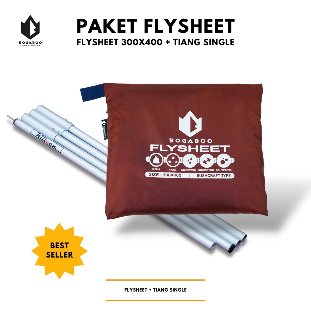 Bisa COD Paket Tiang Flysheet Single + Flysheet 3X4 - Econopack Pole - plesit - plysit - flesit - flysit - flyhit