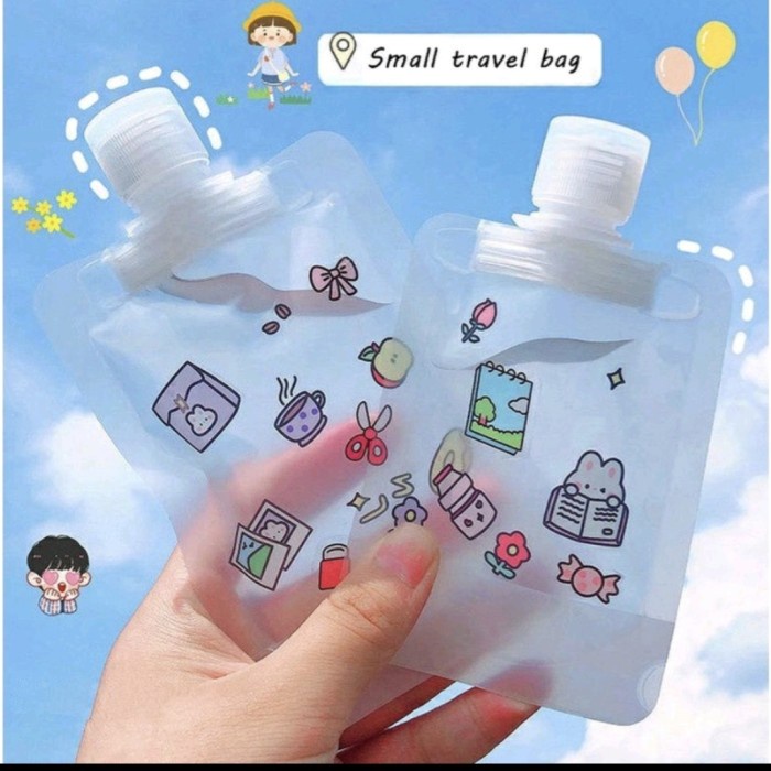 BISA COD - Travel Pouch Tempat Sabun Cair Korea Lucu/Botol Refill Sabun Plastik .