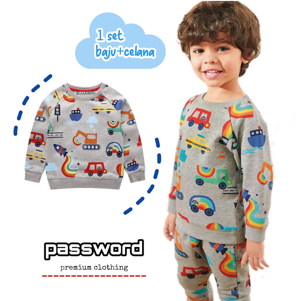 HappyOliver PASSWORD TRUCK RAINBOW Setelan Sweater 1 - 7 Tahun Baju Anak BerKualitas