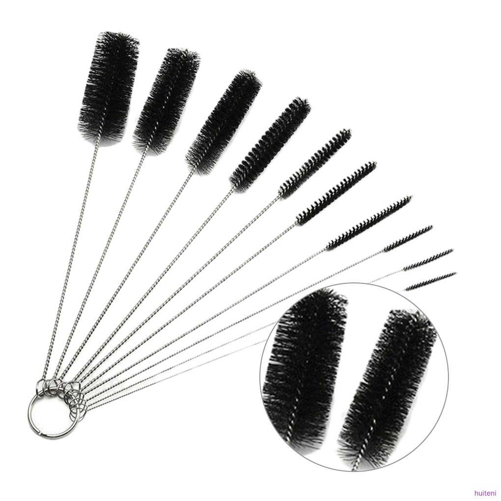 10pcs/set Nylon Brush Multi-Functional Cleaning Tools Drink Straws Sewing Machine Cleaning Brush, Black  huiteni