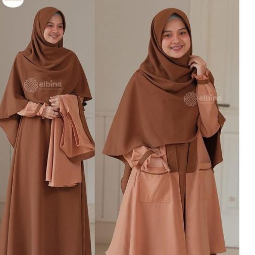 [ BRAND NEW ] Fashion Muslim Elbina Set Gamis + Outer + Hijab | Bisa COD | | Size S M L XL | Bahan M