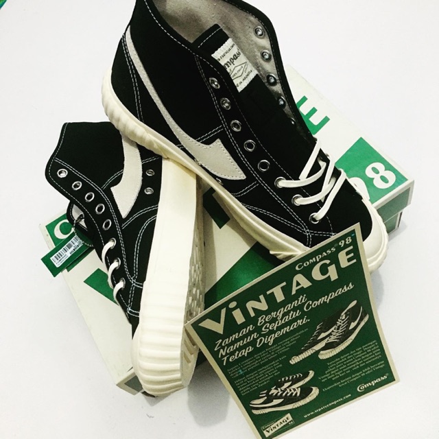 Sepatu Compass Gazelle Vintage 98 Hi Black White | Shopee Indonesia