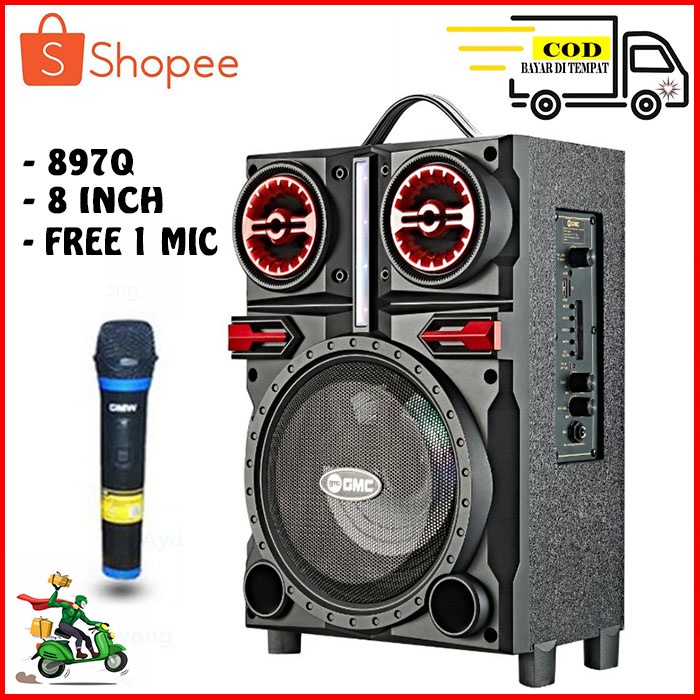 SUPER BASS SPEAKER AKTIF BLUETOOTH KARAOKE MIC WIRELESS SNI GMC 897Q