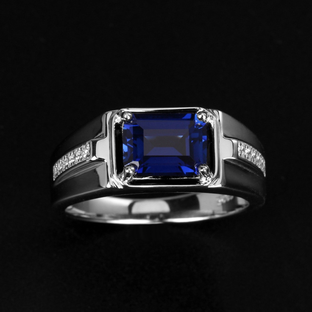 S925 Cincin Perak Safir Zamrud Wanita Pria Fashion Perhiasan Biru Hijau Kristal Berlian Zirkon Silver Rings