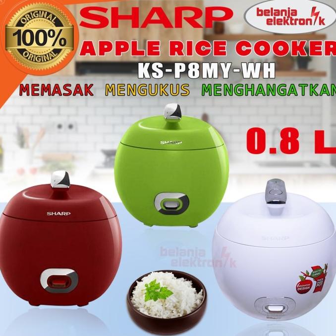 Sharp Rice Cooker Apple Apel 0.8 Liter Ks-P8My-Wh Magic Com 3 In 1 Kalunaoffc