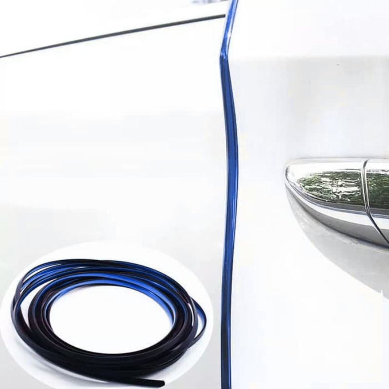 Panjang 5M Biru Blue Crom Chrome Karet Lis Door Guard Pengaman Pelindung Tepi Pintu Mobil Universal Ada Doubletape