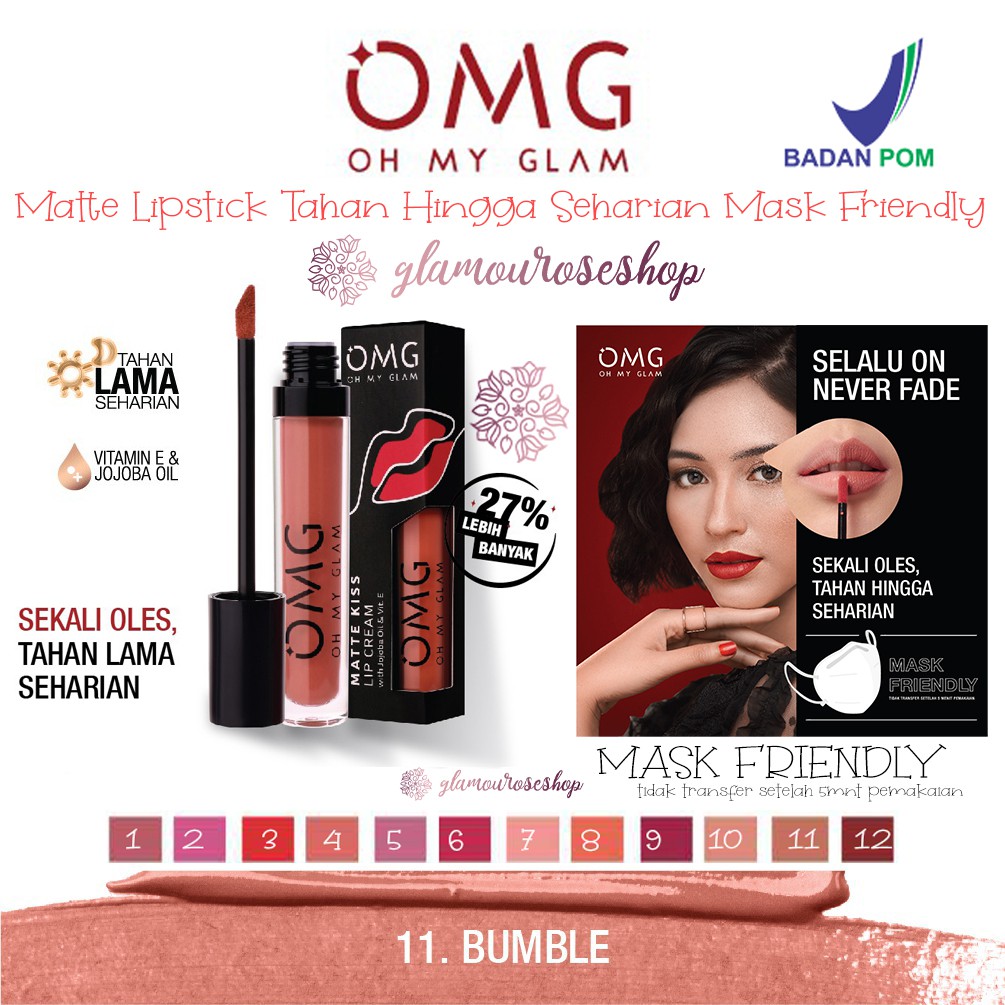 OMG OH MY GLAM Mattelast Lip Cream 2.9 g - Lip Cream Matte Dengan Warna Intense, Tahan Lama &amp; Ringan
