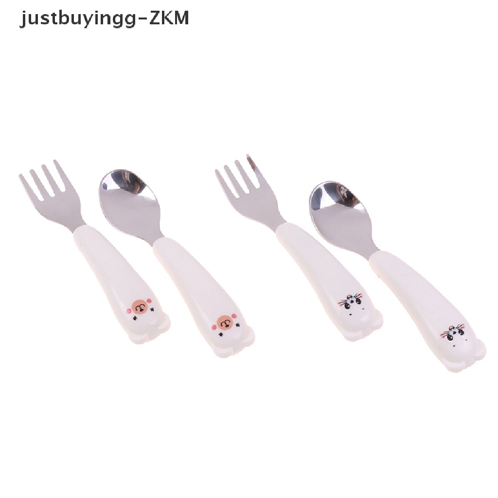 Set Peralatan Makan Sendok Garpu Portable Bahan Stainless Steel 304 Motif Kartun Untuk Anak