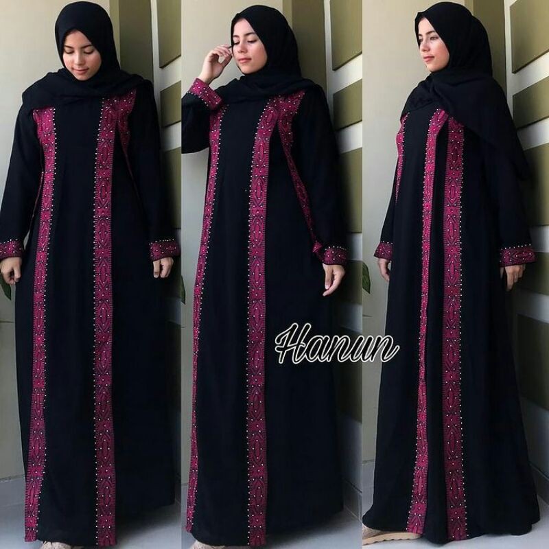 GAMIS ABAYA HITAM HANUN / FASHION MUSLIM TERBARU / ABAYA HITAM JETBLACK PREMIUM ORIGINAL