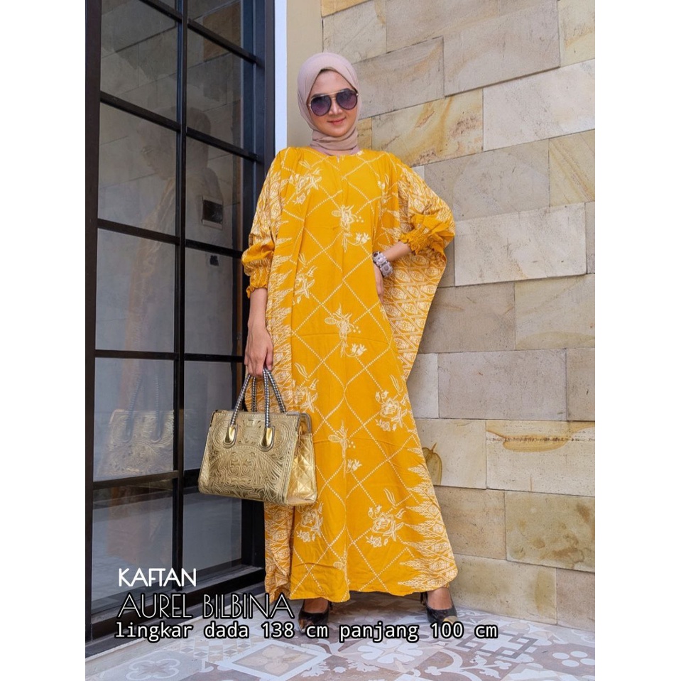 Kaftan Aurel Bilbina - Kaftan Wanita Jumbo Katun Rayon Batik Premium Busui Dress Gamis Batik Bigsize Fashion Muslim Kekinian LD 138  cm