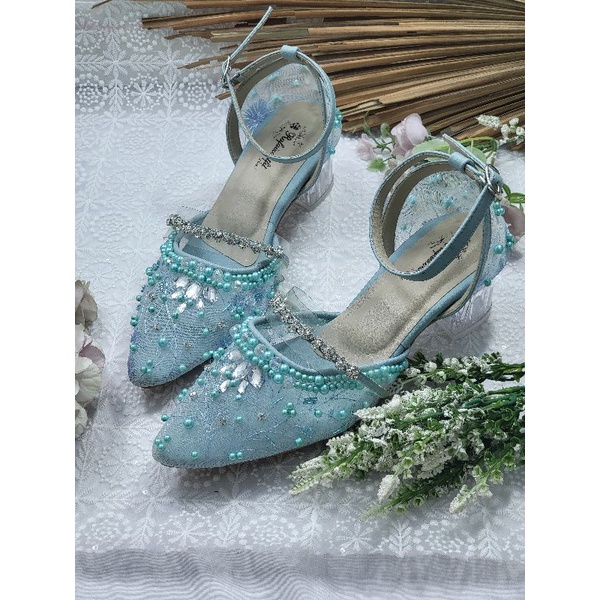 sepatu zanet babyblue asesoris tinggi 5cm kaca