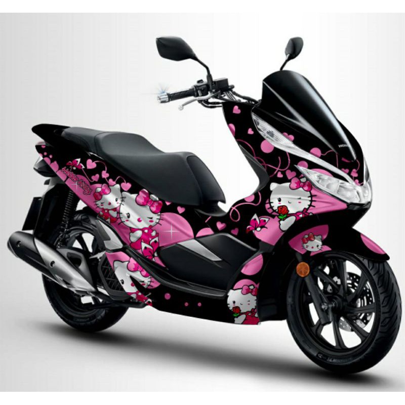 STIKER DECAL PCX FULL BODY MOTIF HELLO KITTY HITAM PINK