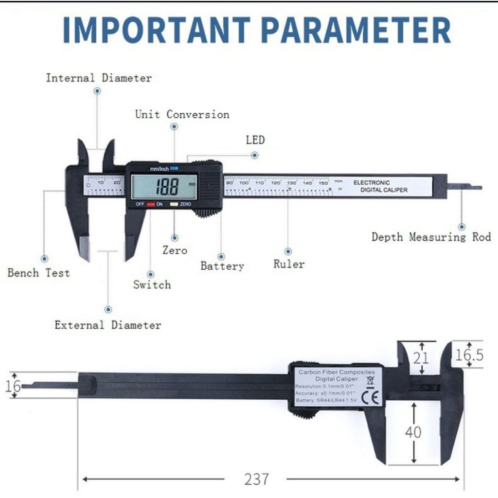 Caliper Digital Stainless / jangka sorong calipers / caliper meteran / alat pengukur - 100mm