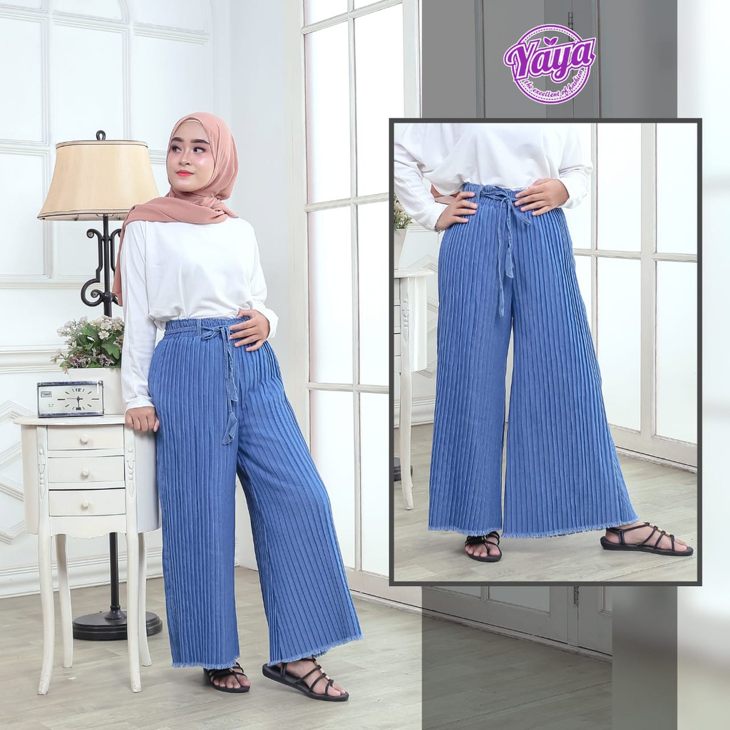 [TERLARIS] CELANA KULOT JEANS PLISKET UMBRELLA MODEL Kekinian