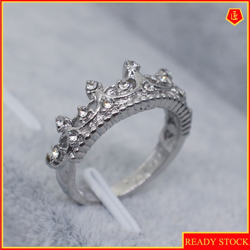 [Ready Stock]Korean Style Diamond Crown Ring Personality Fashion