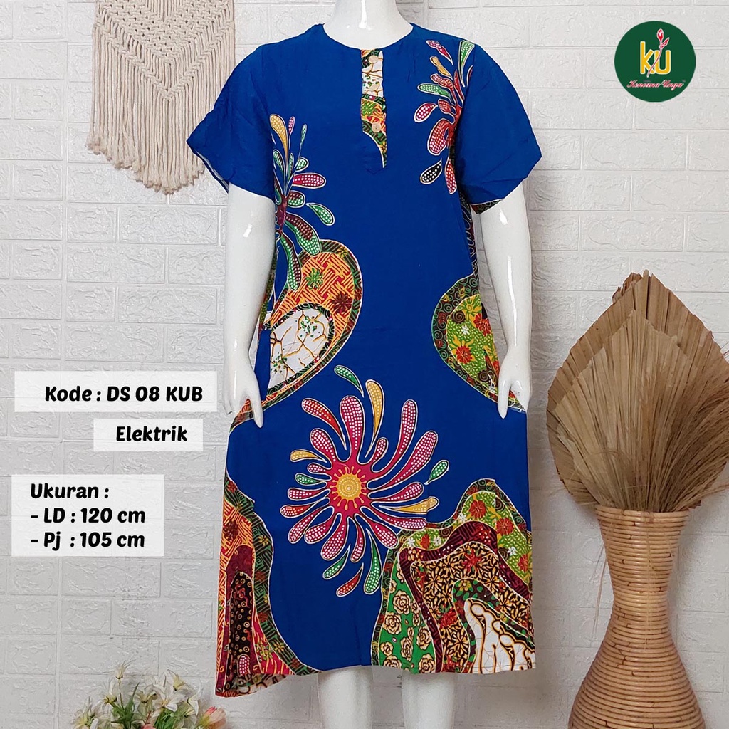 Bisa COD DS08 KUB | Daster Batik Kencana Ungu Asli Label Biru | Baju Santai Tidur Wanita Dewasa Kancing Depan Busui Friendly Motif Terbaru-Elektrik E
