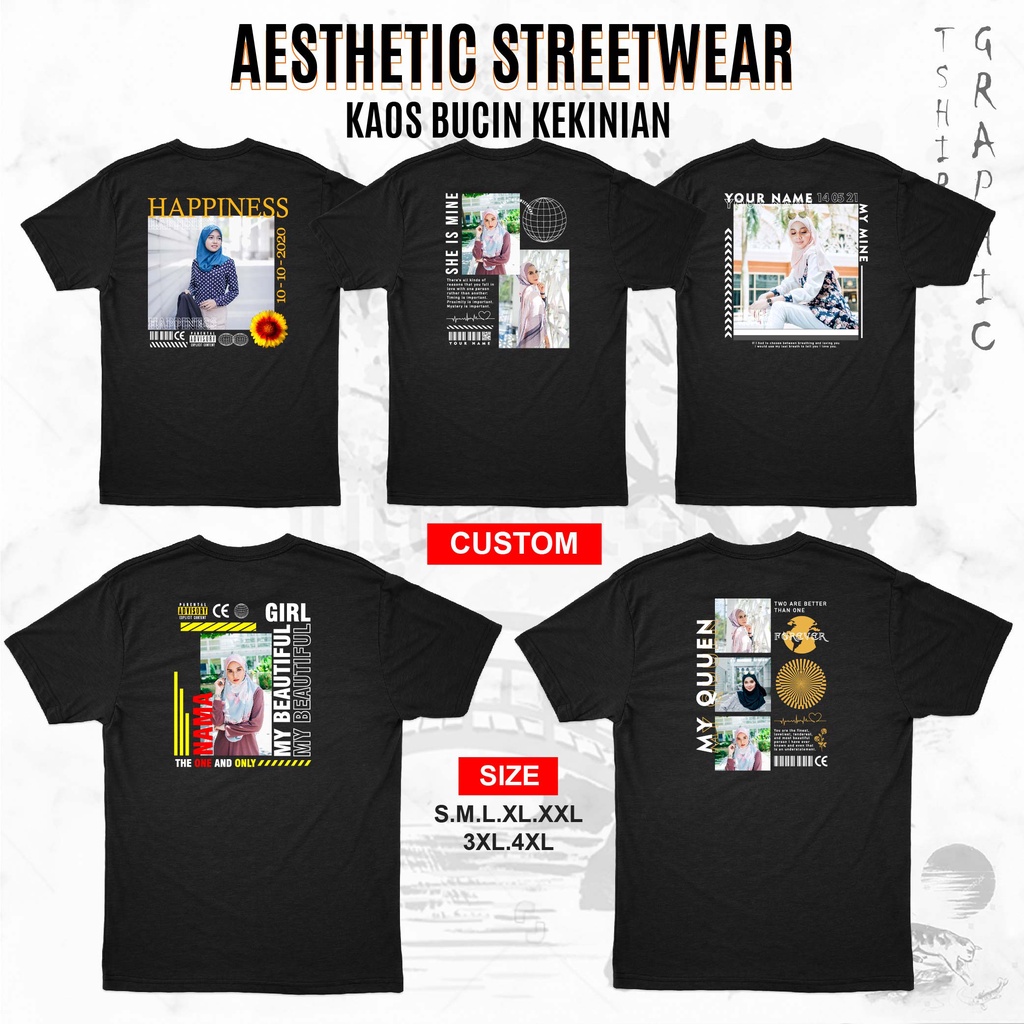 Kaos Baju Custom Streetwear Bucin Pasangan Pacar Aesthetic Viral Tiktok Pria Wanita Terbaru Kekinian