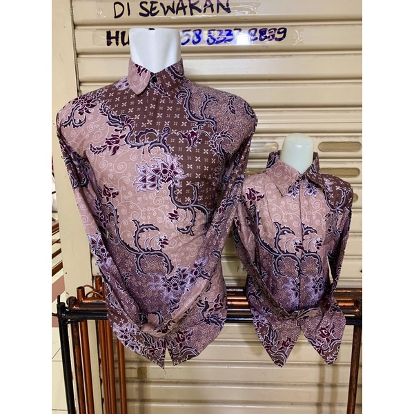 PS Baju Batik Couple ayah dan anak lapisan furing hero Warna peach,Batik pasangan ayah dan anak WARANA SALEM,Batik Premium,Batik Modern,Batik Jumbo,Batik Solo,Batik Kantoran