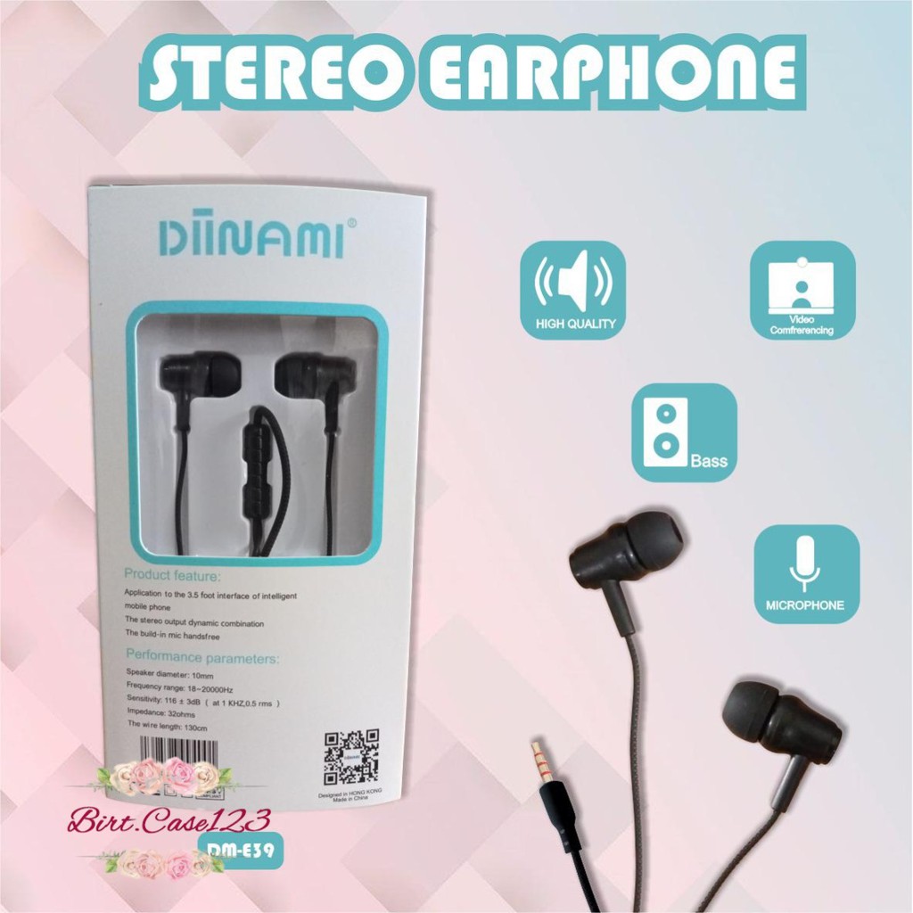 BM031 Headset DIINAMI E39 stereo Earphone Bass Android iPhone Original With MIC - Garansi 1 Tahun BC5713