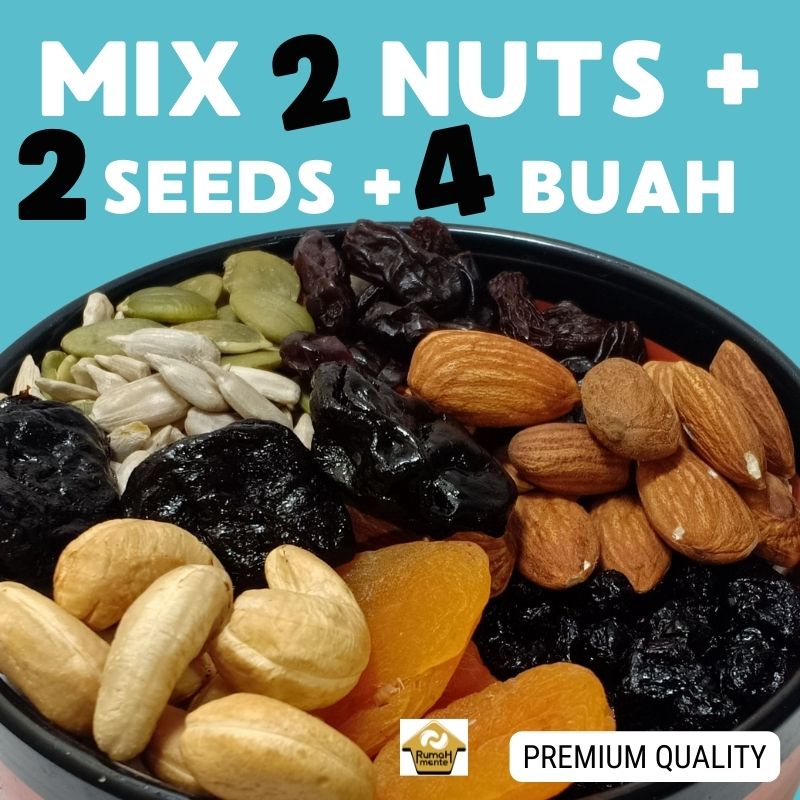 

TRAIL MIX 8 90GR KACANG MEDE KACANG ALMOND SUNFLOWER PUMPKIN BLUEBERRY APRICOT PLUM DARK RAISIN