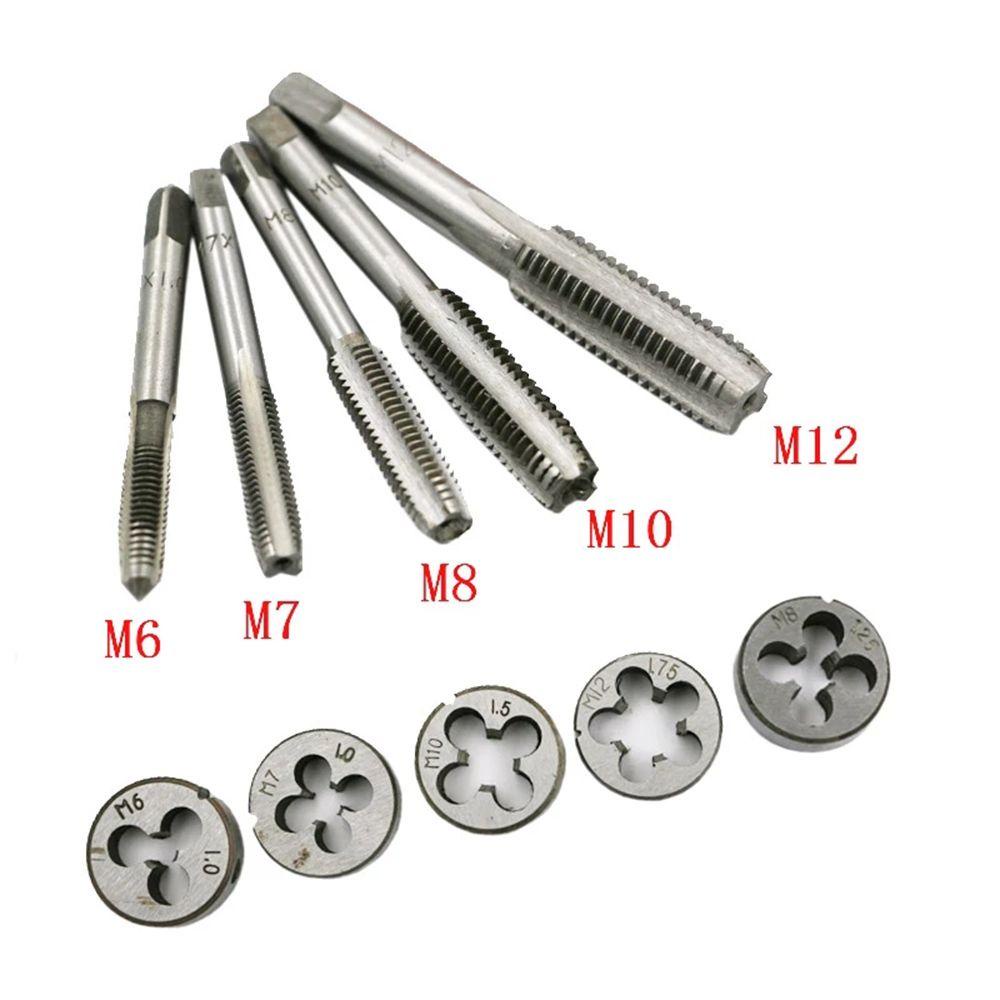 Populer 12pcs Tap Dies Set Die Stock Adjustable Die Wrench Sekrup Taps Bearing Steel Hand Tools Drat Colokan Keran