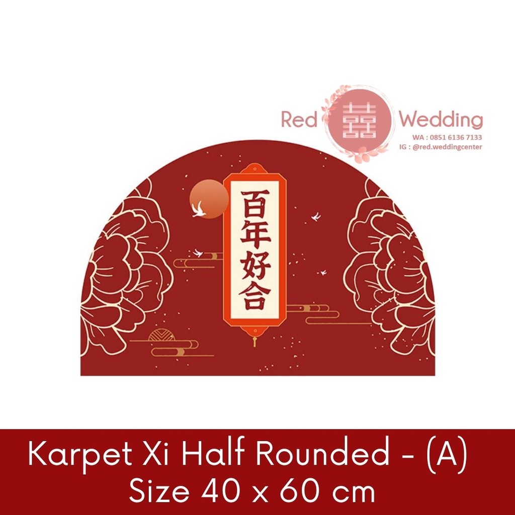 Karpet Lantai Half Rounded Unik Merah tema Wedding Shuang Xi  uk 40x60cm