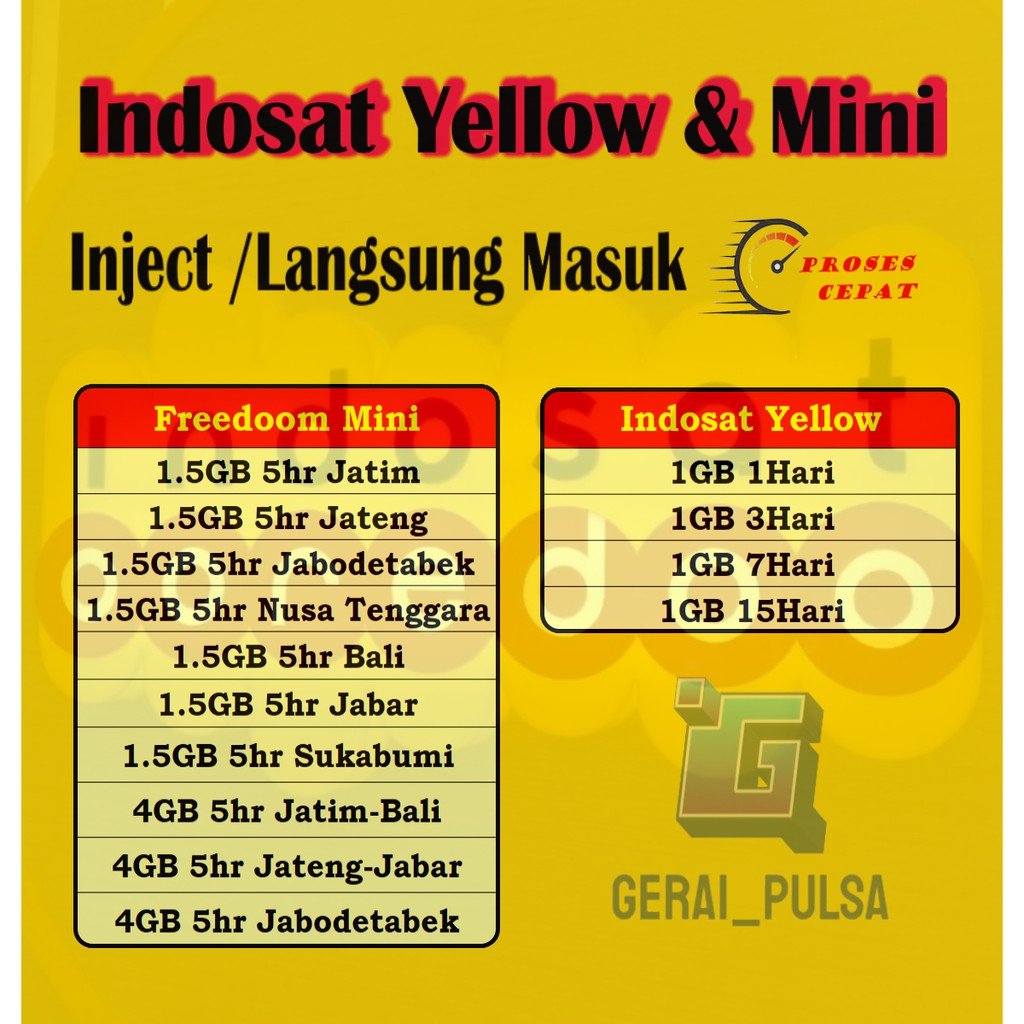 Indosat Data Yellow Freedom Mini Kuota Internet Pure 1GB 2GB 3GB 4GB Inject & Voucher