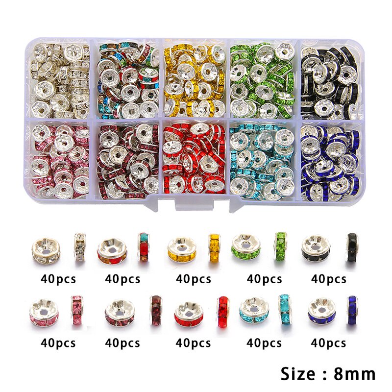 180/400 pcs Multicolor Logam Kristal Berlian Imitasi Longgar Spacer Beads Kit Gelang Kalung Anting-Anting DIY Perhiasan Membuat Aksesoris