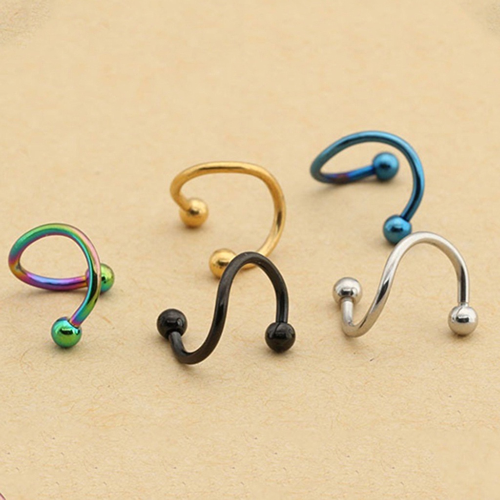 2 Pcs / 1 Pasang Cincin Stud Hoop Hidung Bahan Stainless Steel Gaya Punk