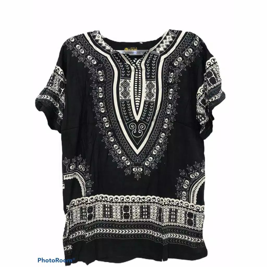 Atasan Unisex Baju Bali Motif Dashiki Hitam Putih