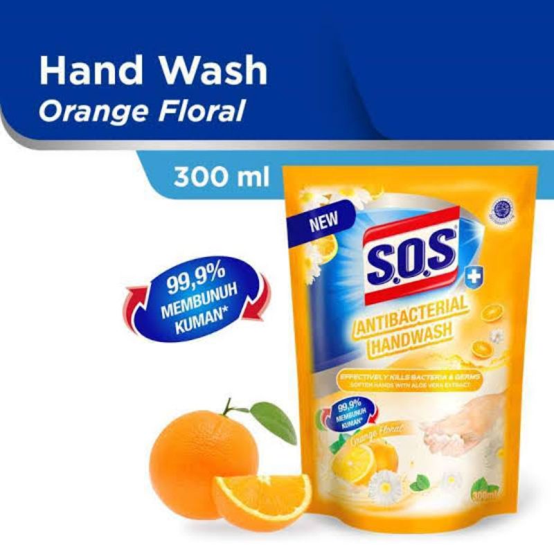 S.O.S Antibakterial Handwash Orange Floral 300 ml / Sabun Pencuci Tangan