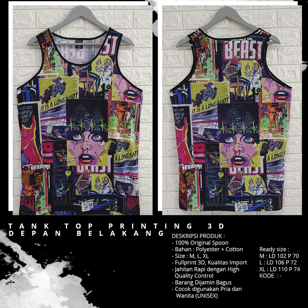 Tanktop/Singlet Pria/Wanita Dewasa | SPOON |  Olahraga/Pantai | Motif - Poster