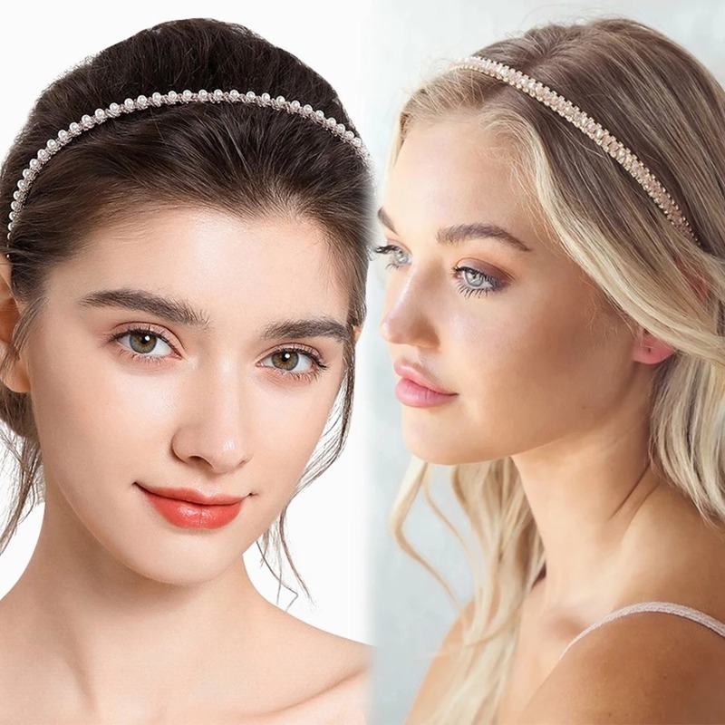 Korean Ins Pearl Rhinestone Chain Headband Fashion Temperament Hairband Women Elegant Hair Accessories