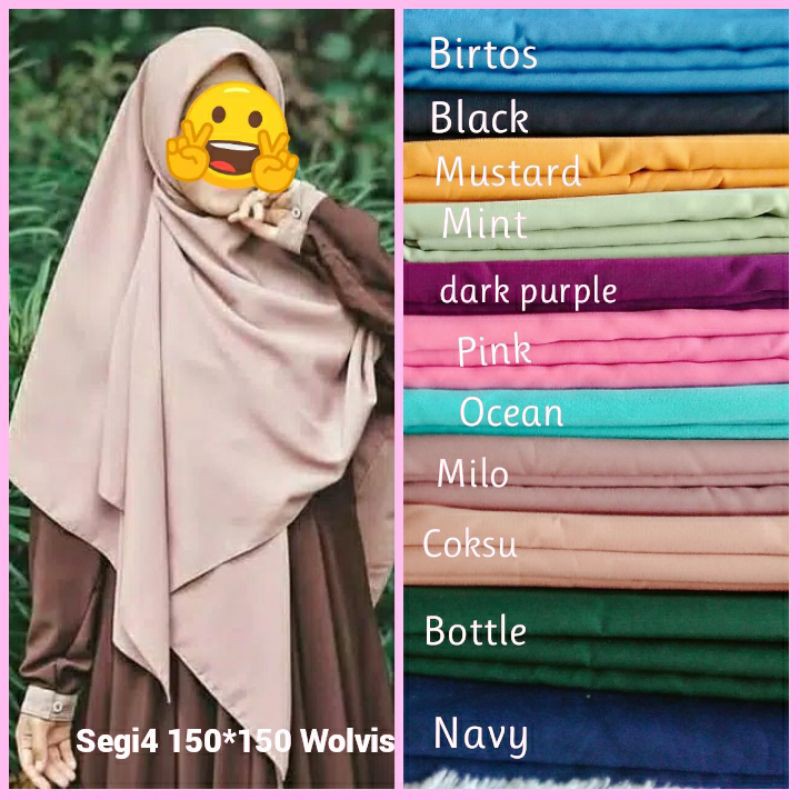 Jilbab Segiempat Wolvis 150cm Polos