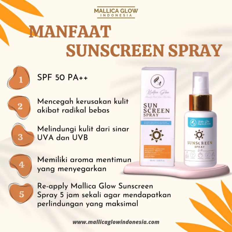 Sunscreen Spray Mallica Glow/Pelindung kulit/ANTI UV