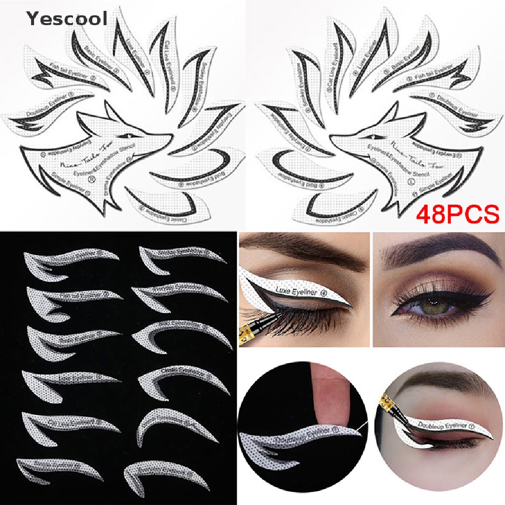 Yescool 48PCS Stiker Kartu Template Eyeliner 12 Model Bahan Non Woven