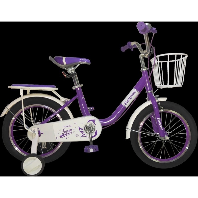 Khusus Gojek Instan Sepeda Anak Perempuan  cewek wanita Evergreen Daisy 12 16 18 inch Ungu Pink termurah  SNI Penguin COD kredit cewek BMX mini Ban hidup pompa karet bukan plastik eva terbaik gratis service seumur hidup keranjang boncengan ungu pink SNi-Swan UNGU