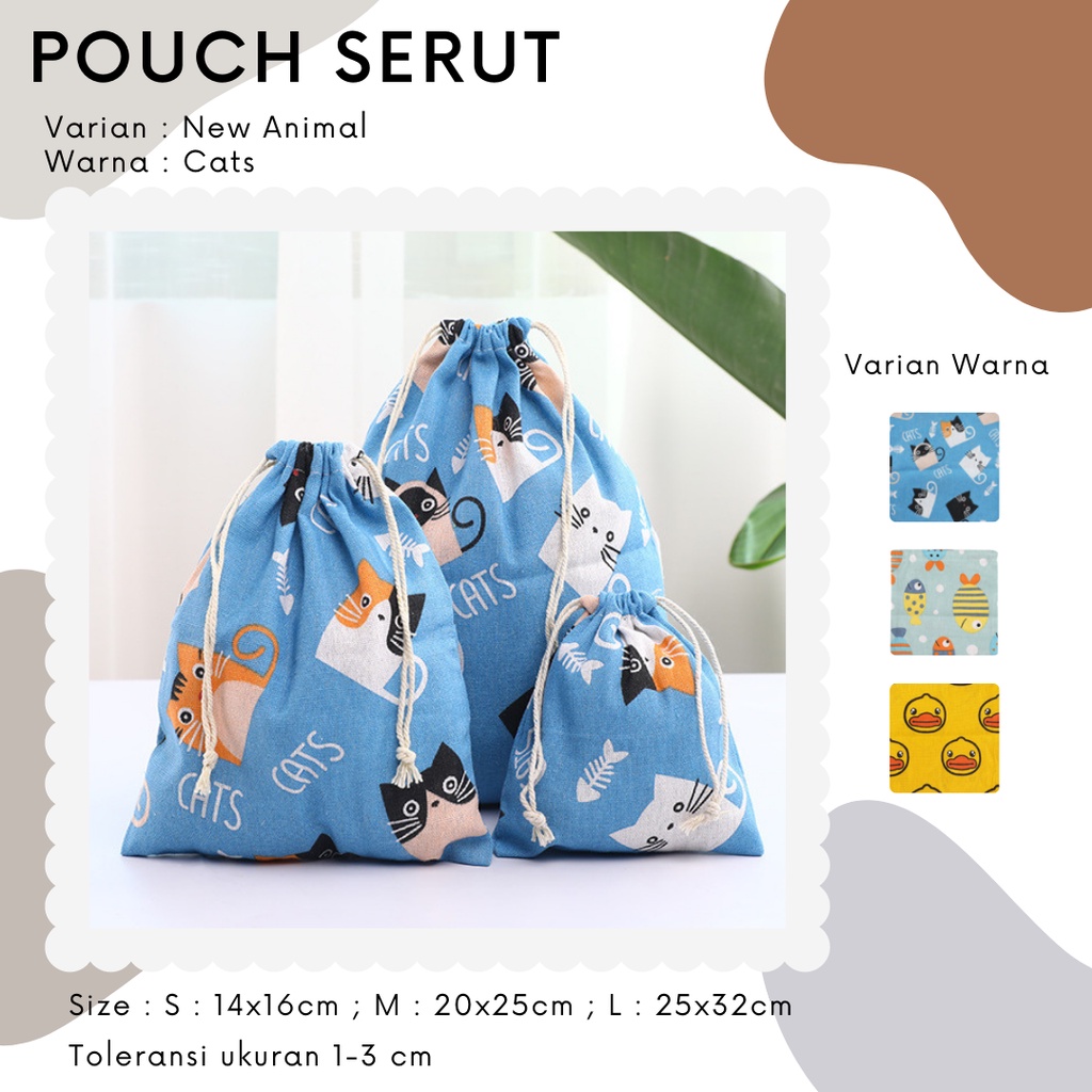 Pouch Serut Motif New Animal / Serbaguna / Souvenir / Eco Friendly / Wrapping / Hampers