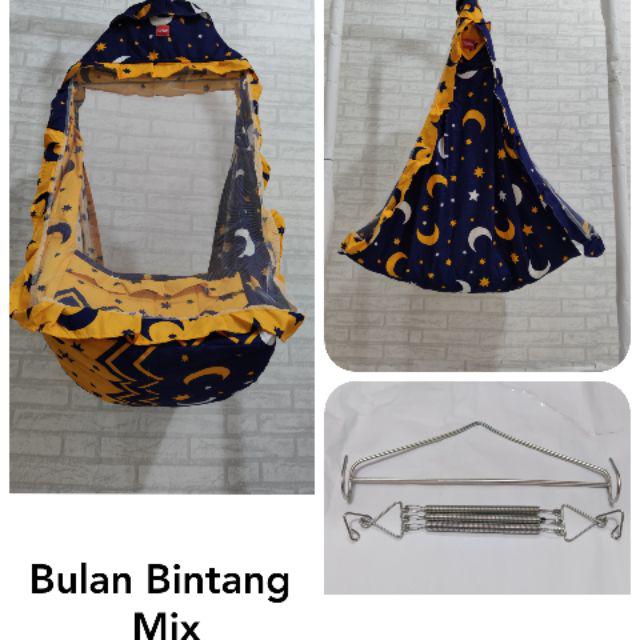 Ayunan 1KG Ayunan Kelambu Set Motif Lengkap Kasur Per Pegas Dan Besi Gantungan Segitiga-BB Mix
