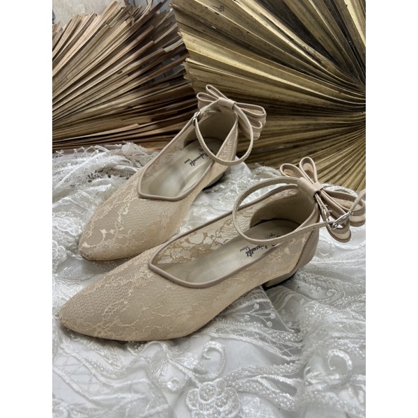 sepatu wanita sepatu cantik vilea cream pita 3cm tahu