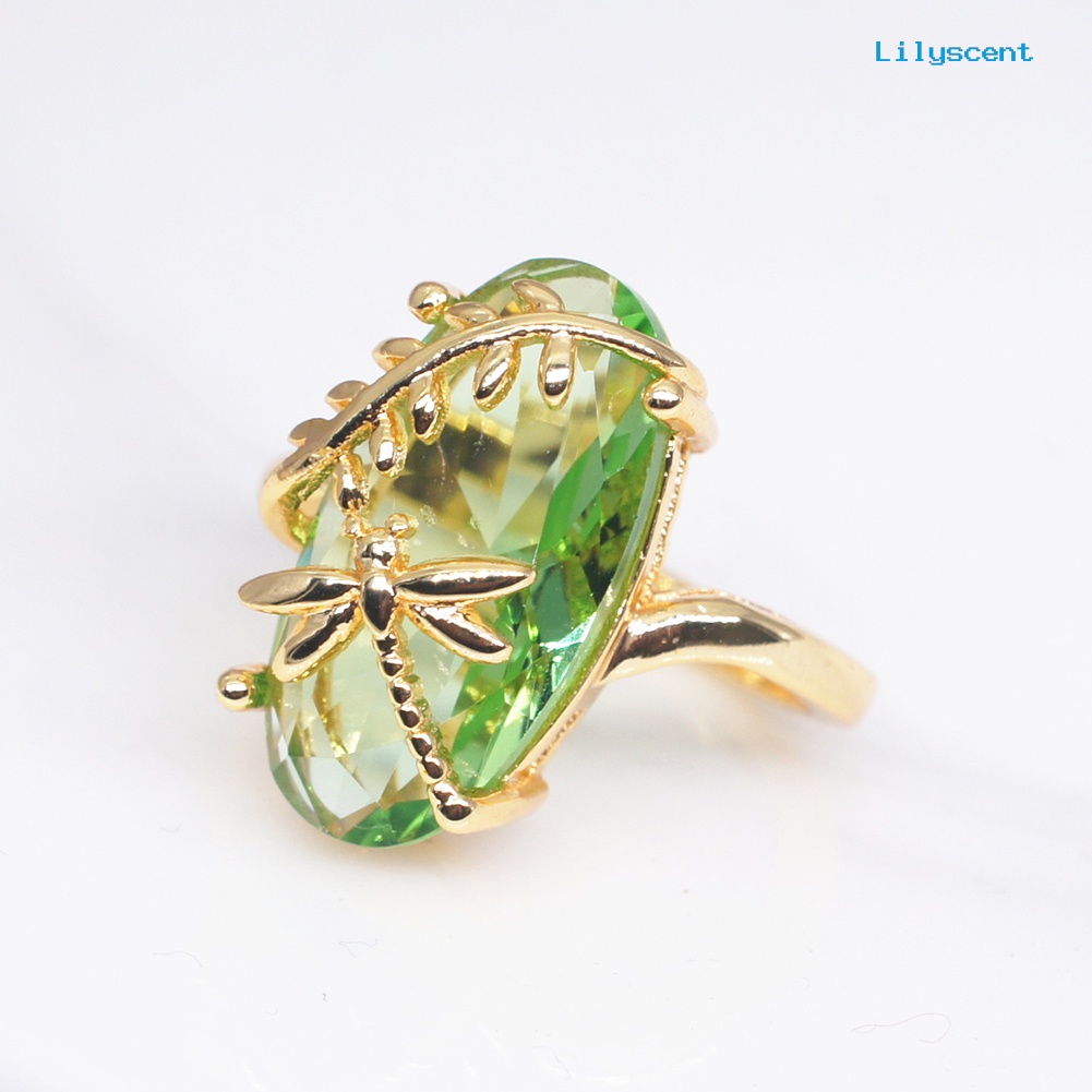 Cincin Desain Daun Capung Aksen Batu Permata Imitasi Bentuk Oval Untuk Wanita